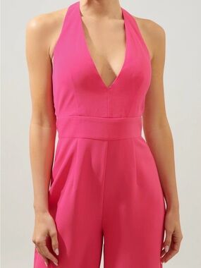 Sugarlips Hot Pink V-Neck Wide Leg Jumpsuit